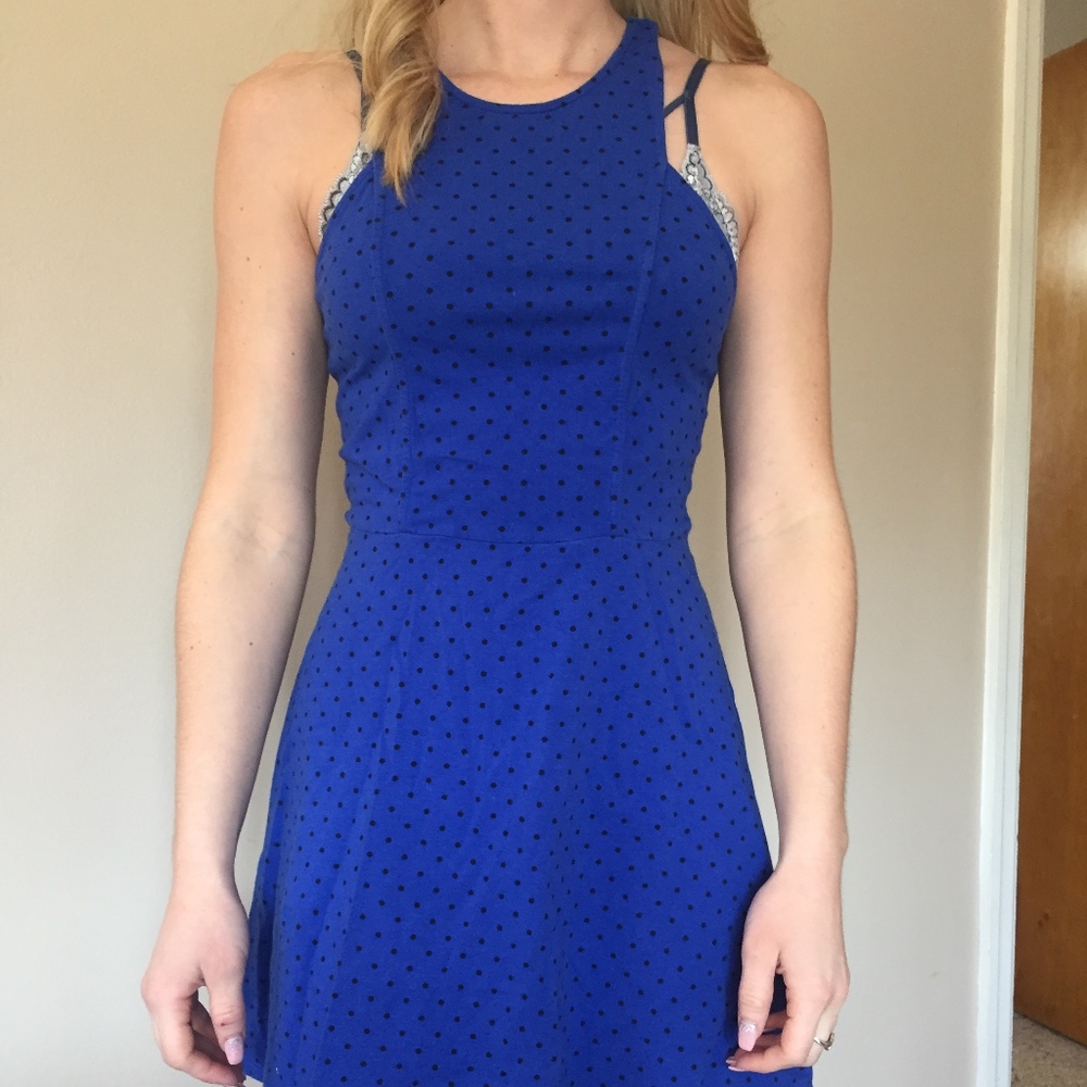 AEO blue polka dot mini dress